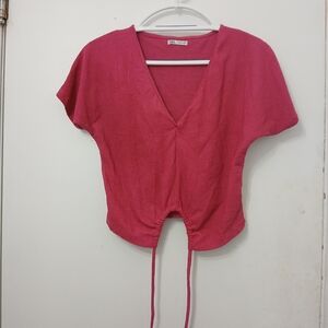 Zara Pink V-Neck Crop Top